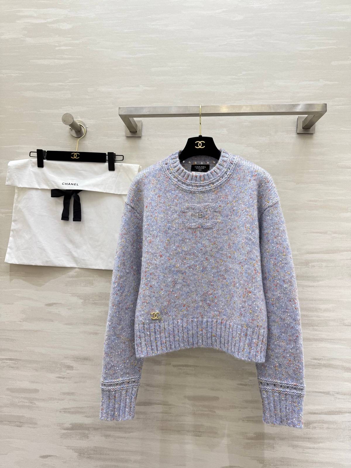 CHANEL シャネル ニットセーター クルーネック 長袖 ブルー