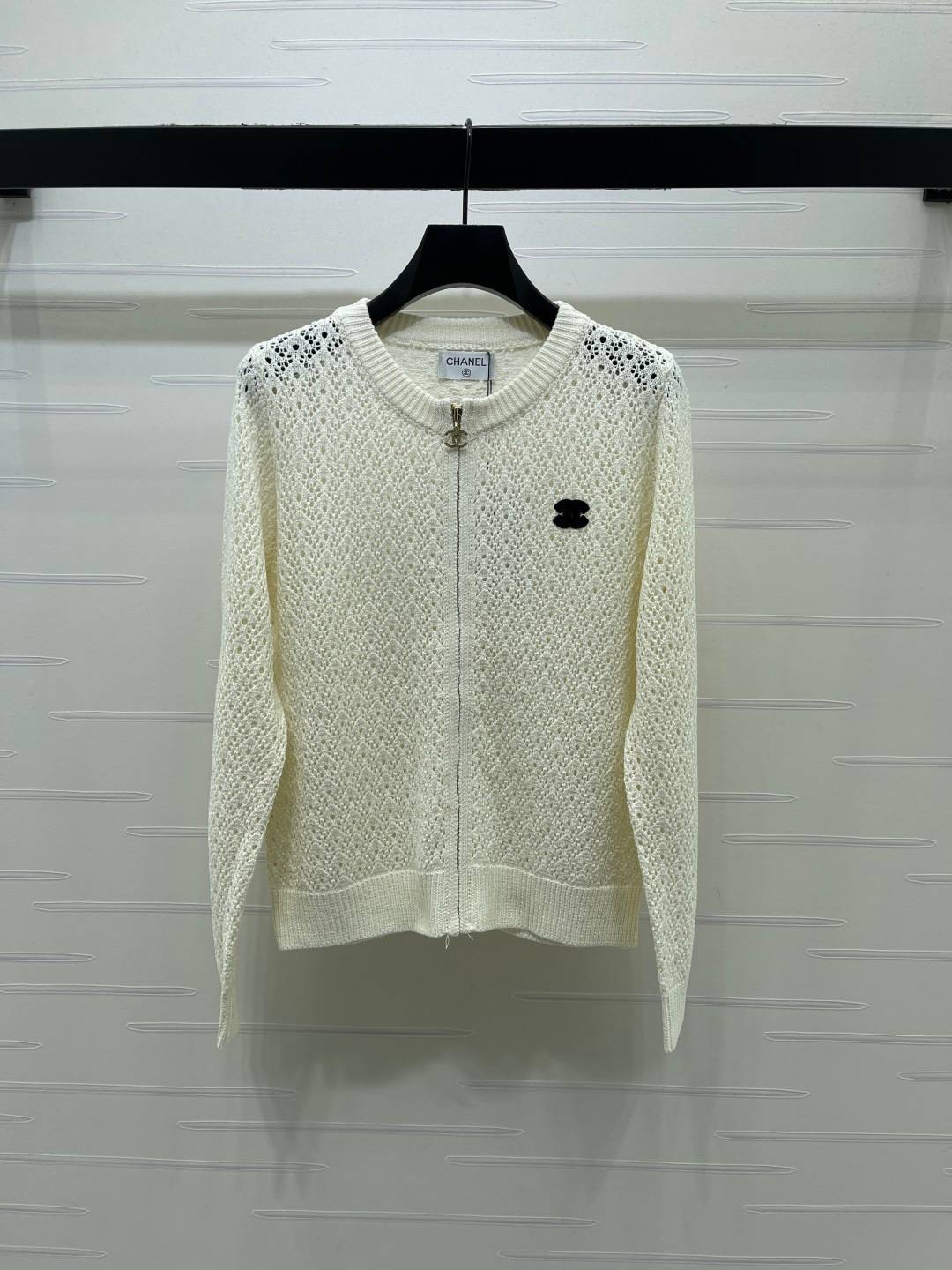CHANEL シャネル ニットカーディガン 長袖 クルーネック 白