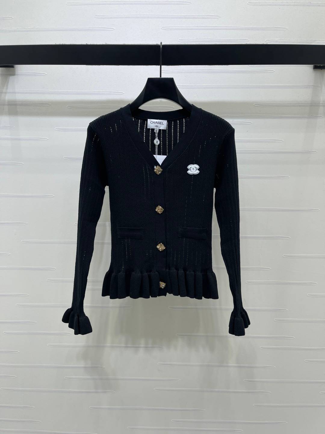 CHANEL シャネル ニットカーディガン 長袖 Vネック ブラック
