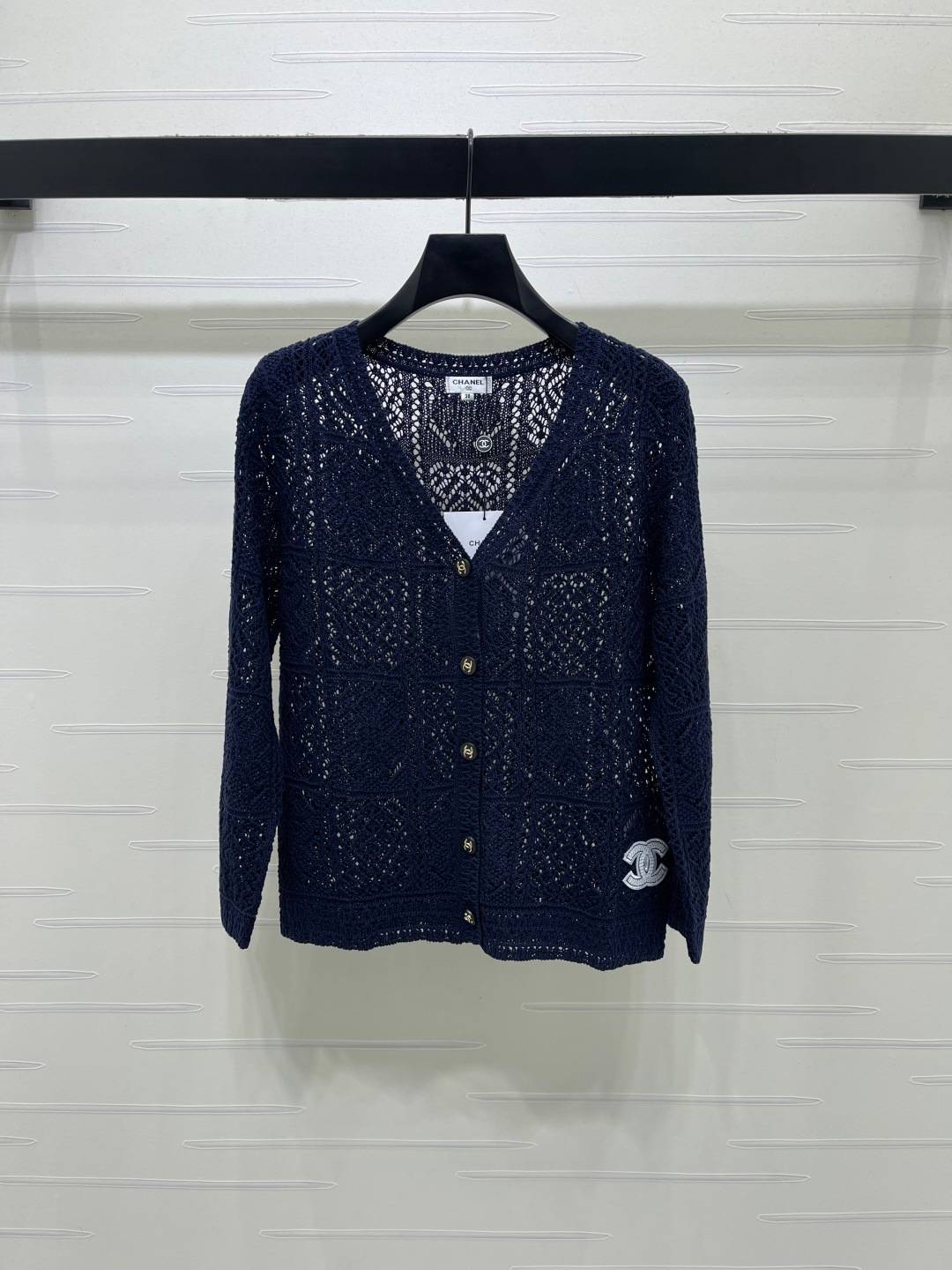 CHANEL シャネル ニットカーディガン Vネック ボタン ブルー