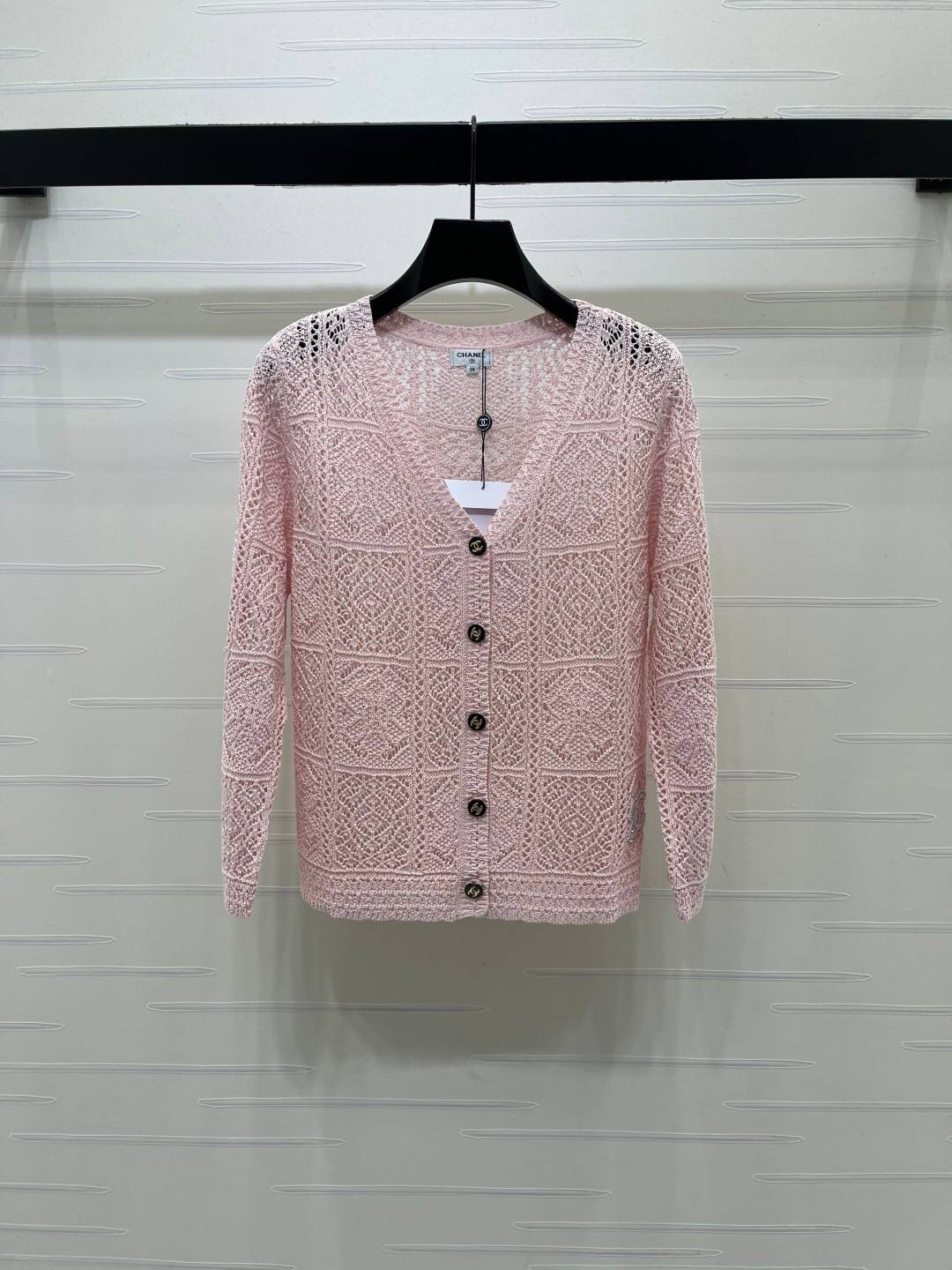 CHANEL シャネル ニットカーディガン Vネック 長袖 ピンク