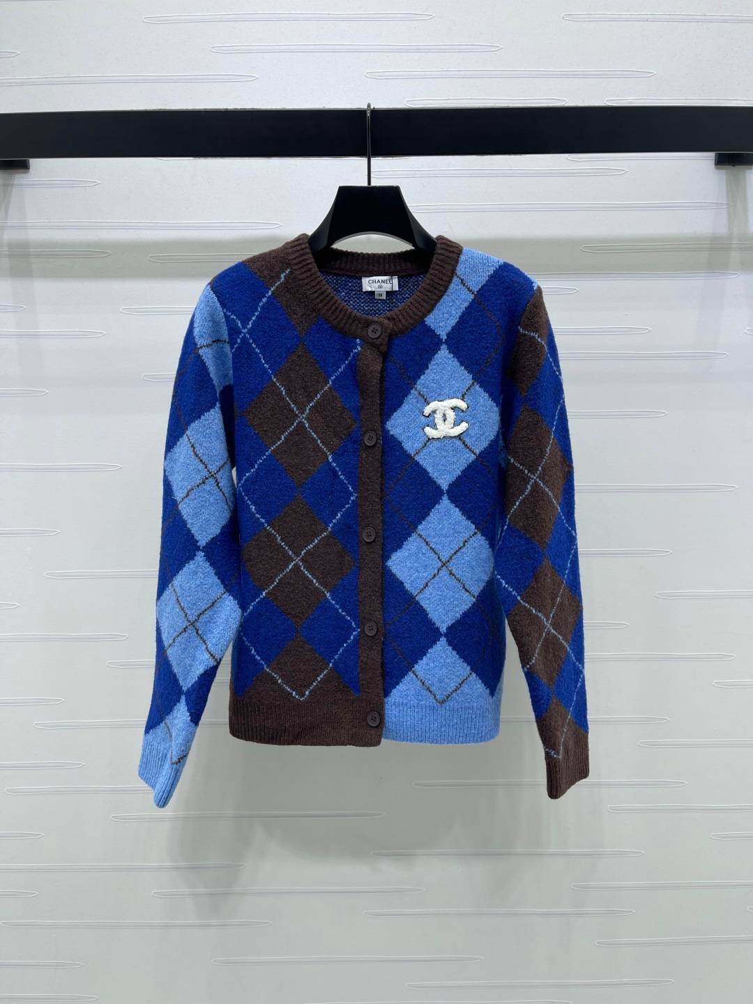 CHANEL シャネル ニットカーディガン 長袖 クルーネック ブルー