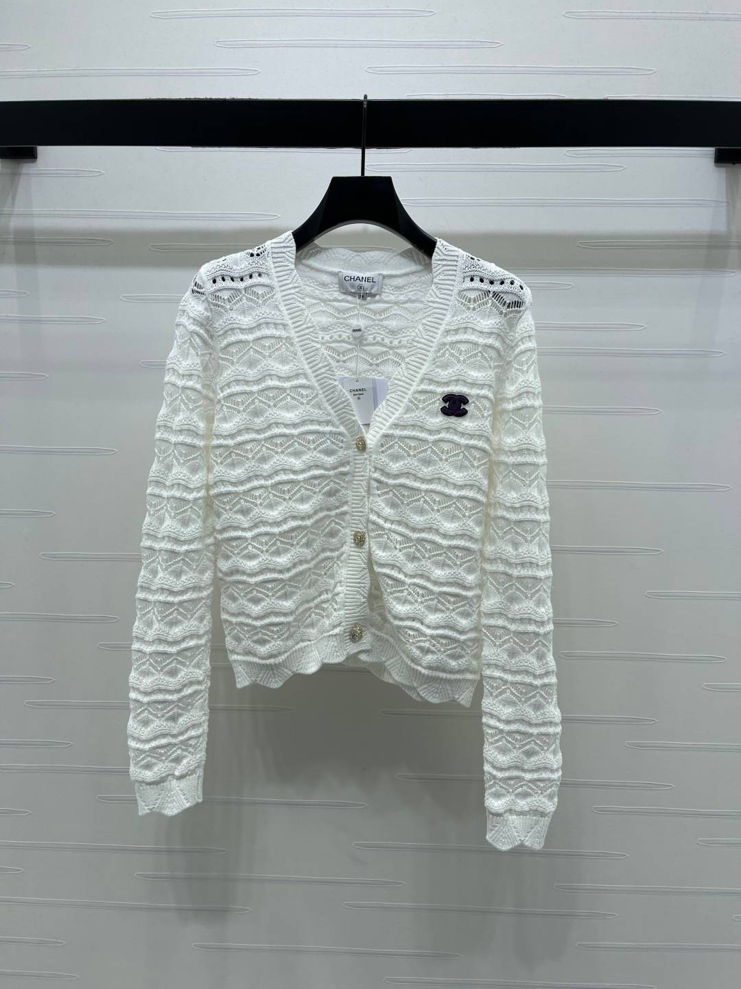CHANEL シャネル ニットカーディガン 長袖 Vネック ホワイト
