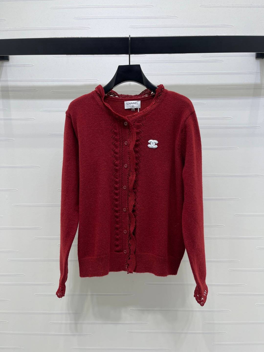 CHANEL シャネル ニットカーディガン 長袖 レディース レース レッド