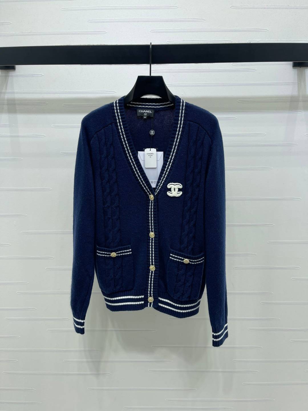 CHANEL シャネル ニットカーディガン Vネック ボタン 深藍