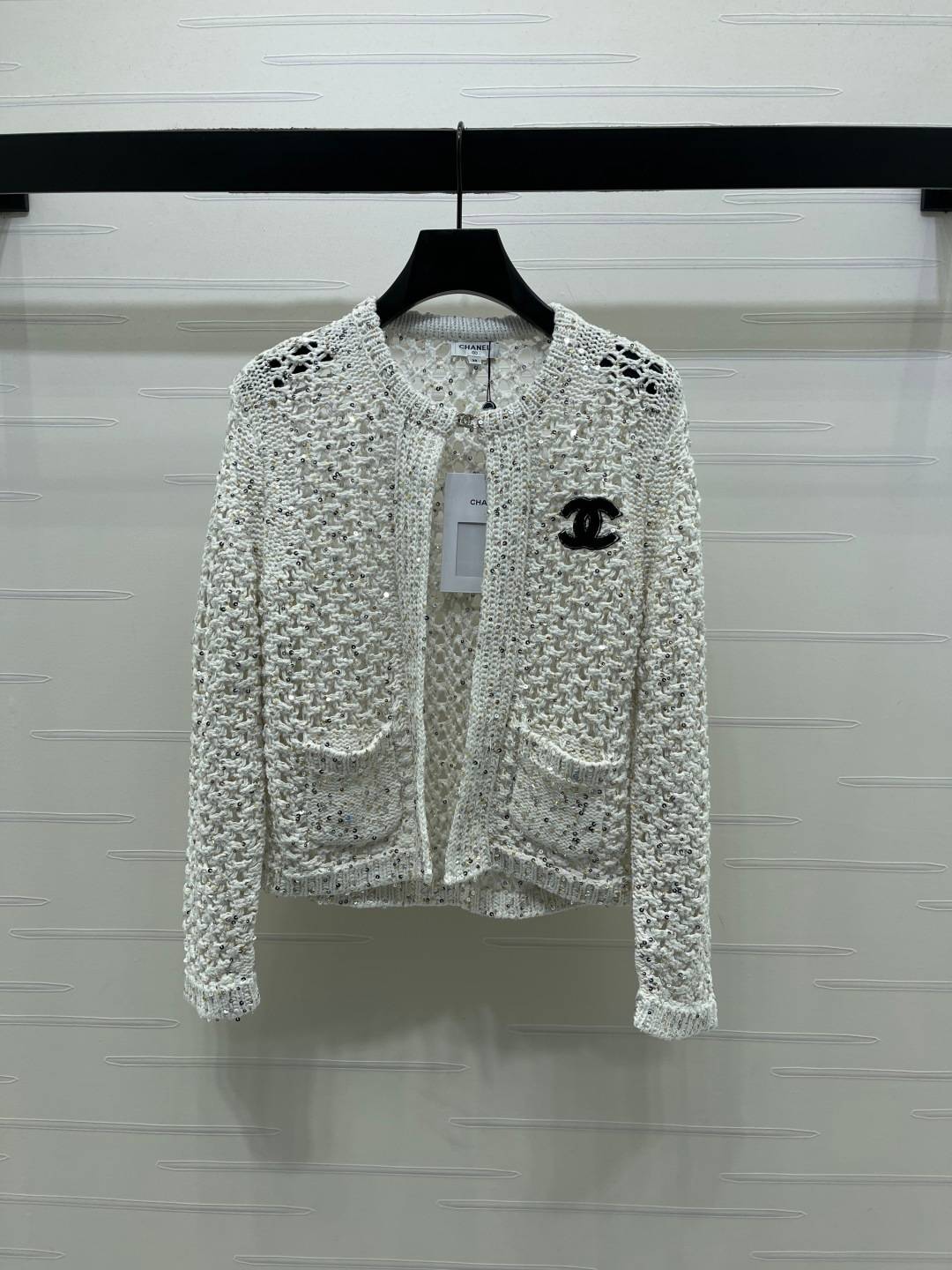 CHANEL シャネル ニットカーディガン 長袖 クルーネック ホワイト