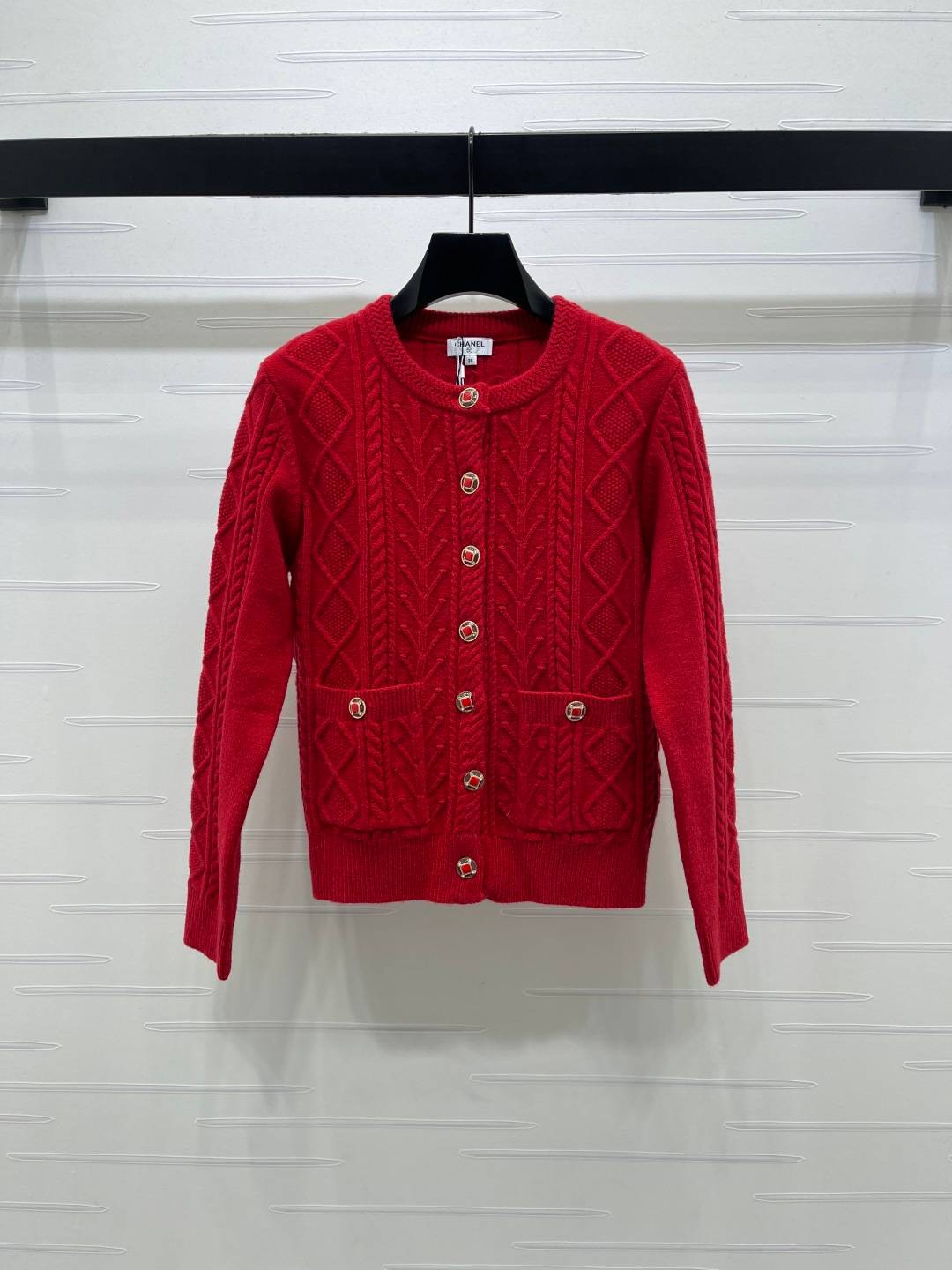 CHANEL シャネル ニットカーディガン ロング丈 長袖 レッド
