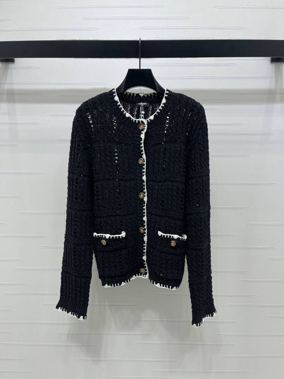 CHANEL シャネル ニットカーディガン 長袖 クルーネック ブラック