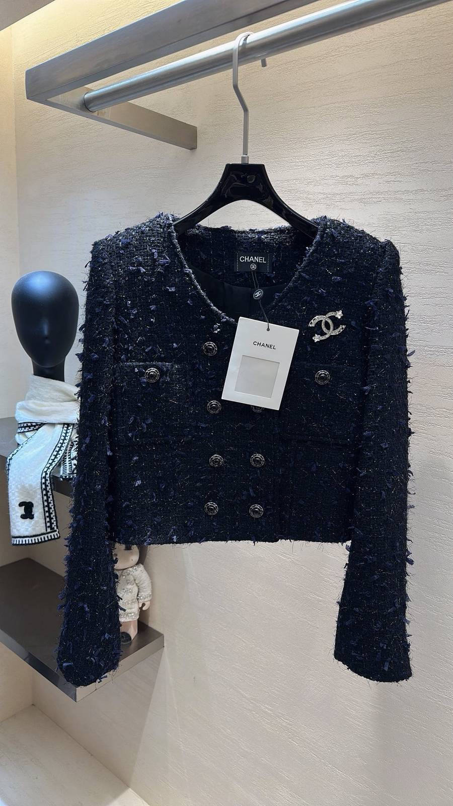 CHANEL シャネル ツイードジャケット ショート丈 ロゴ 藏藍