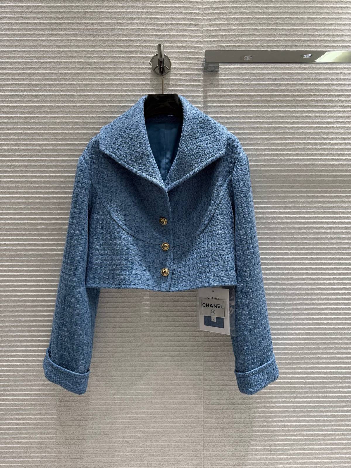 CHANEL シャネル ツイードジャケット ショート丈 ブルー