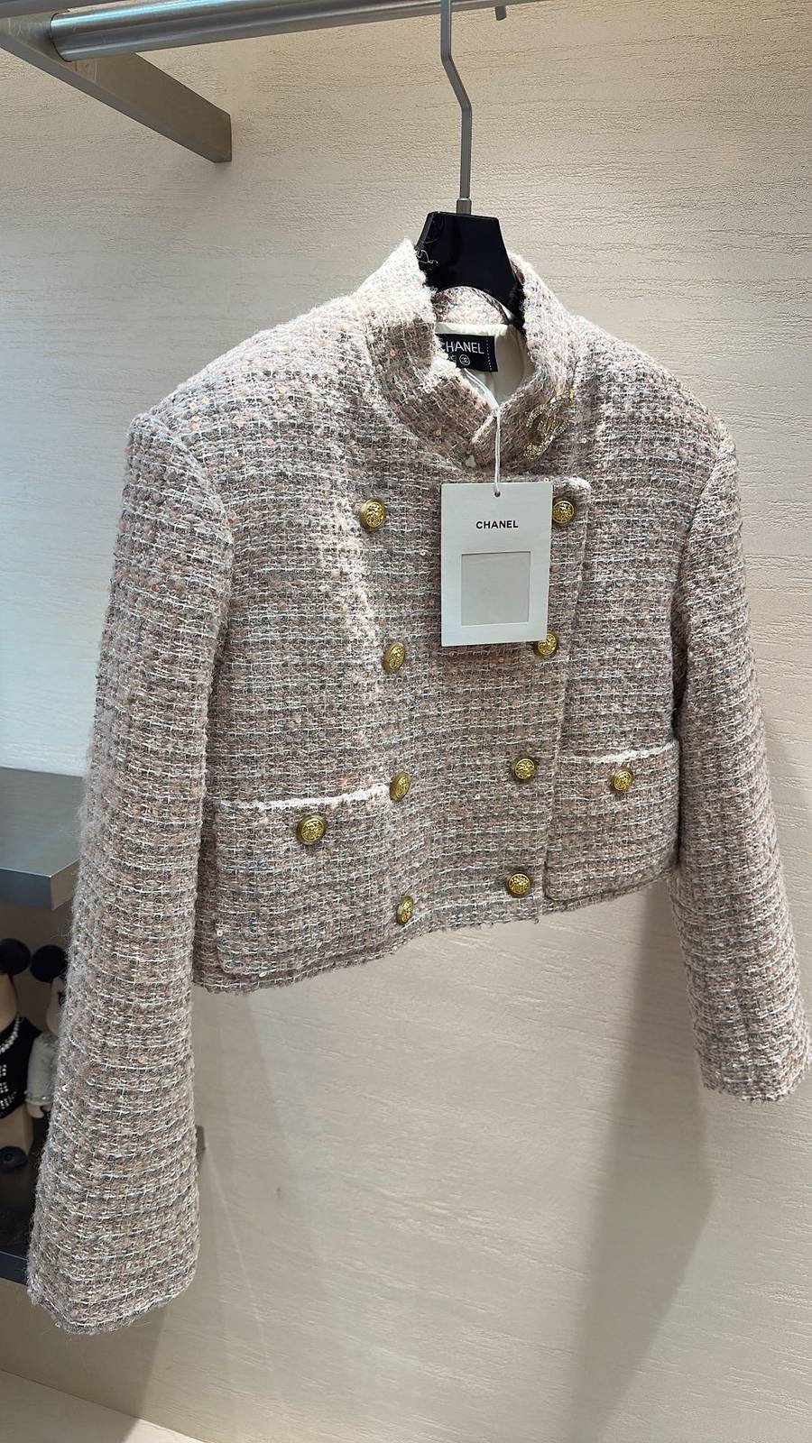 CHANEL シャネル ツイードジャケット ショート丈 ロゴ レディース ベージュ