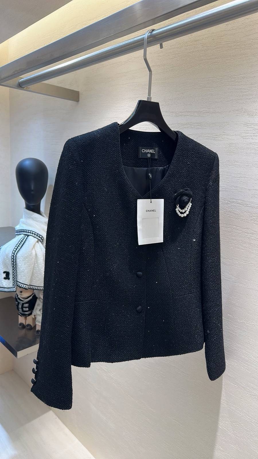 CHANEL シャネル ツイードジャケット ノーカラー ショート丈 ブラック