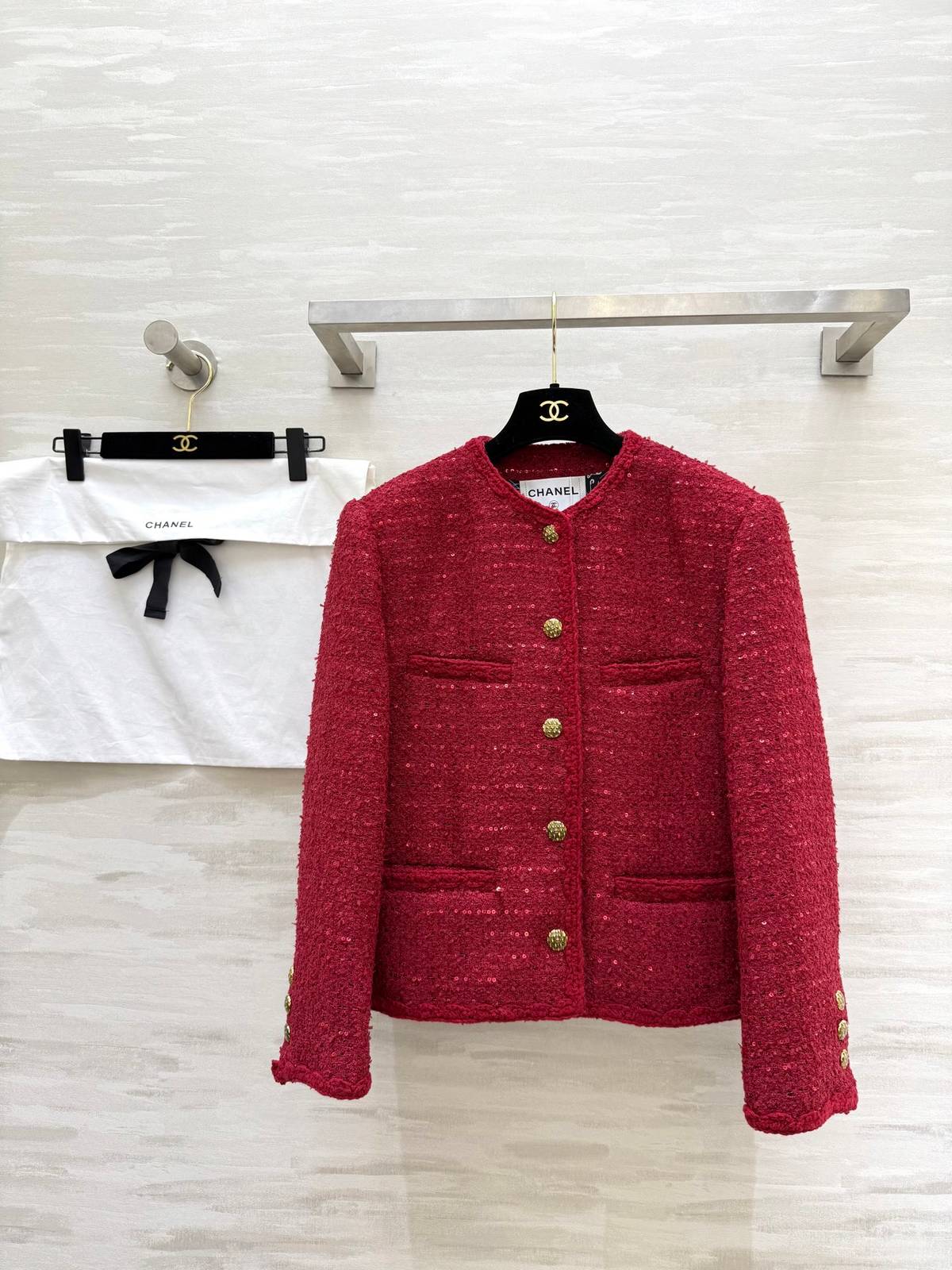 CHANEL シャネル ツイードジャケット ショート丈 レッド
