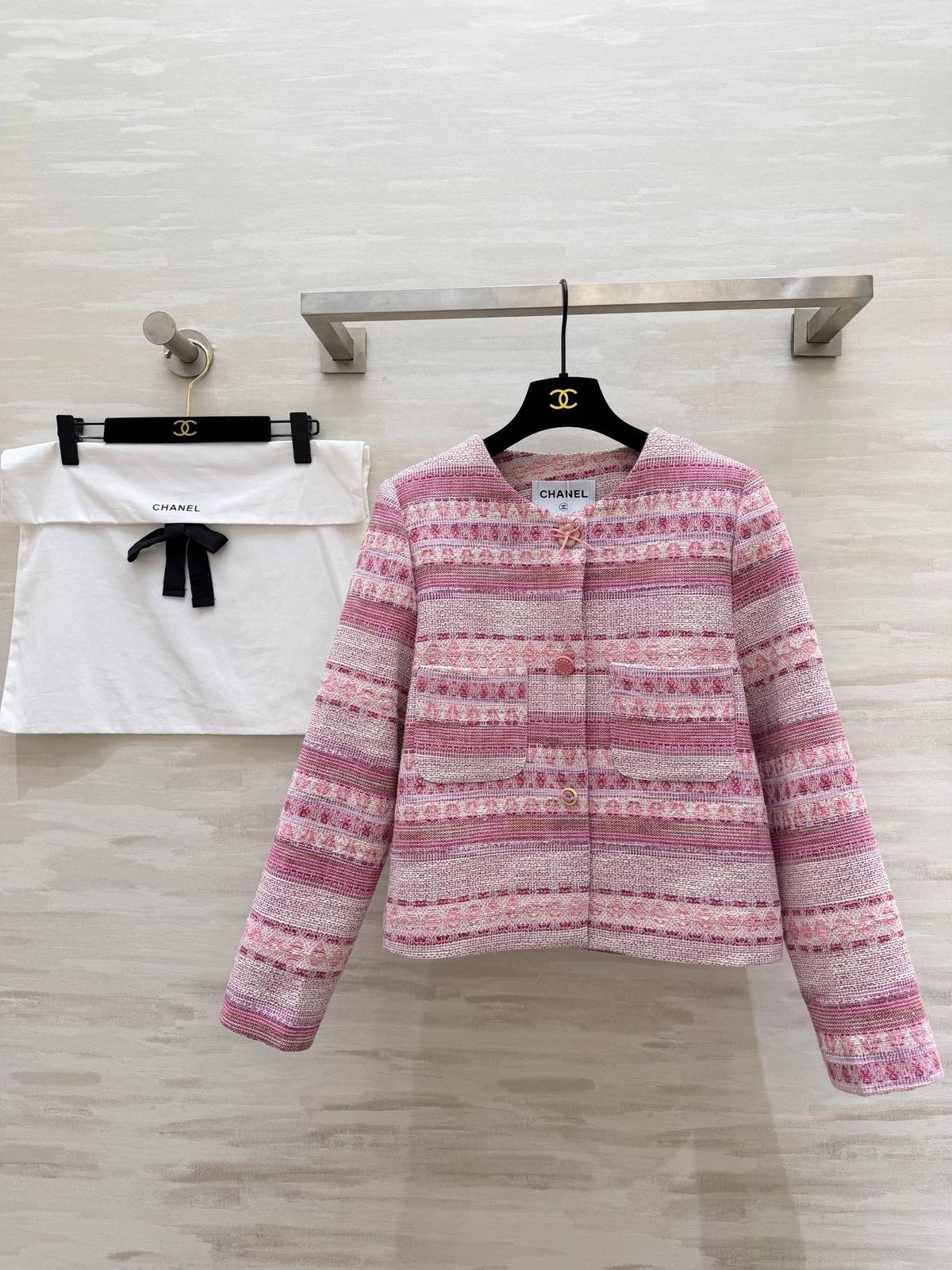 CHANEL シャネル ツイードジャケット ショート丈 レディース ピンク