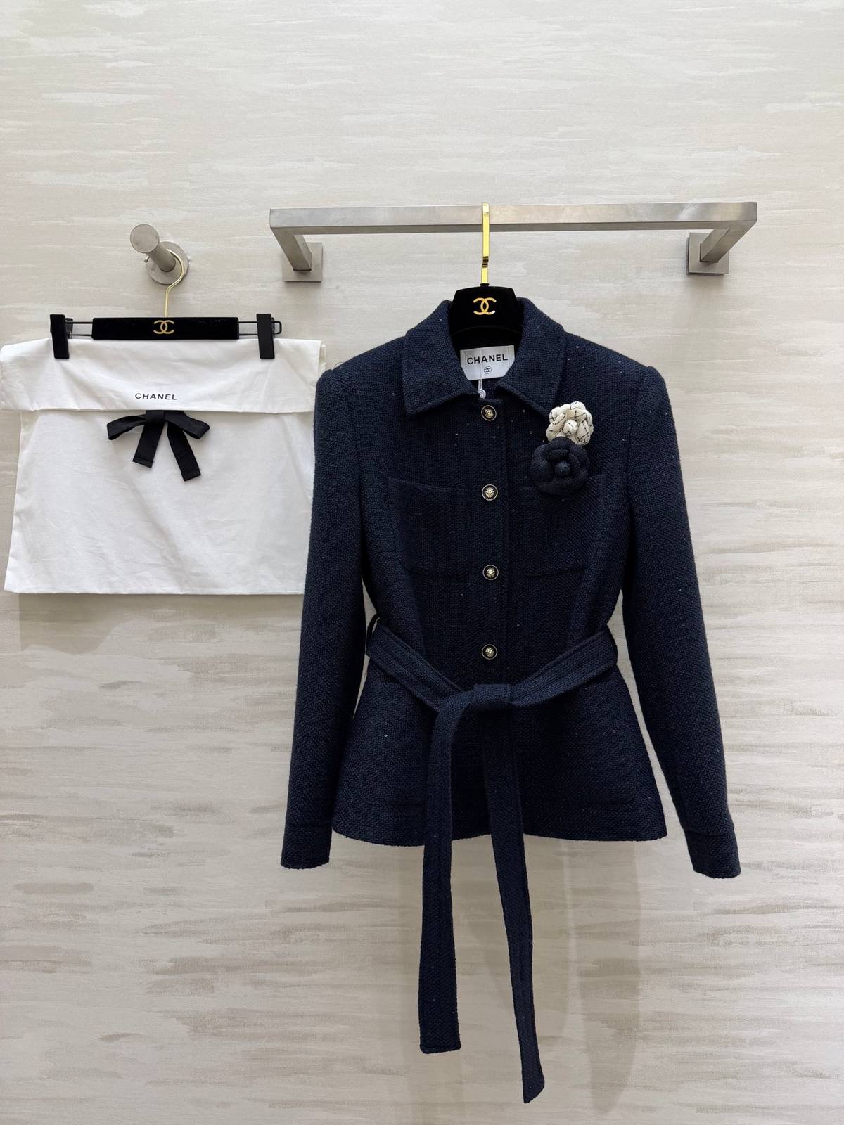 CHANEL シャネル ツイードジャケット ショート丈 テーラード レディース ネイビー