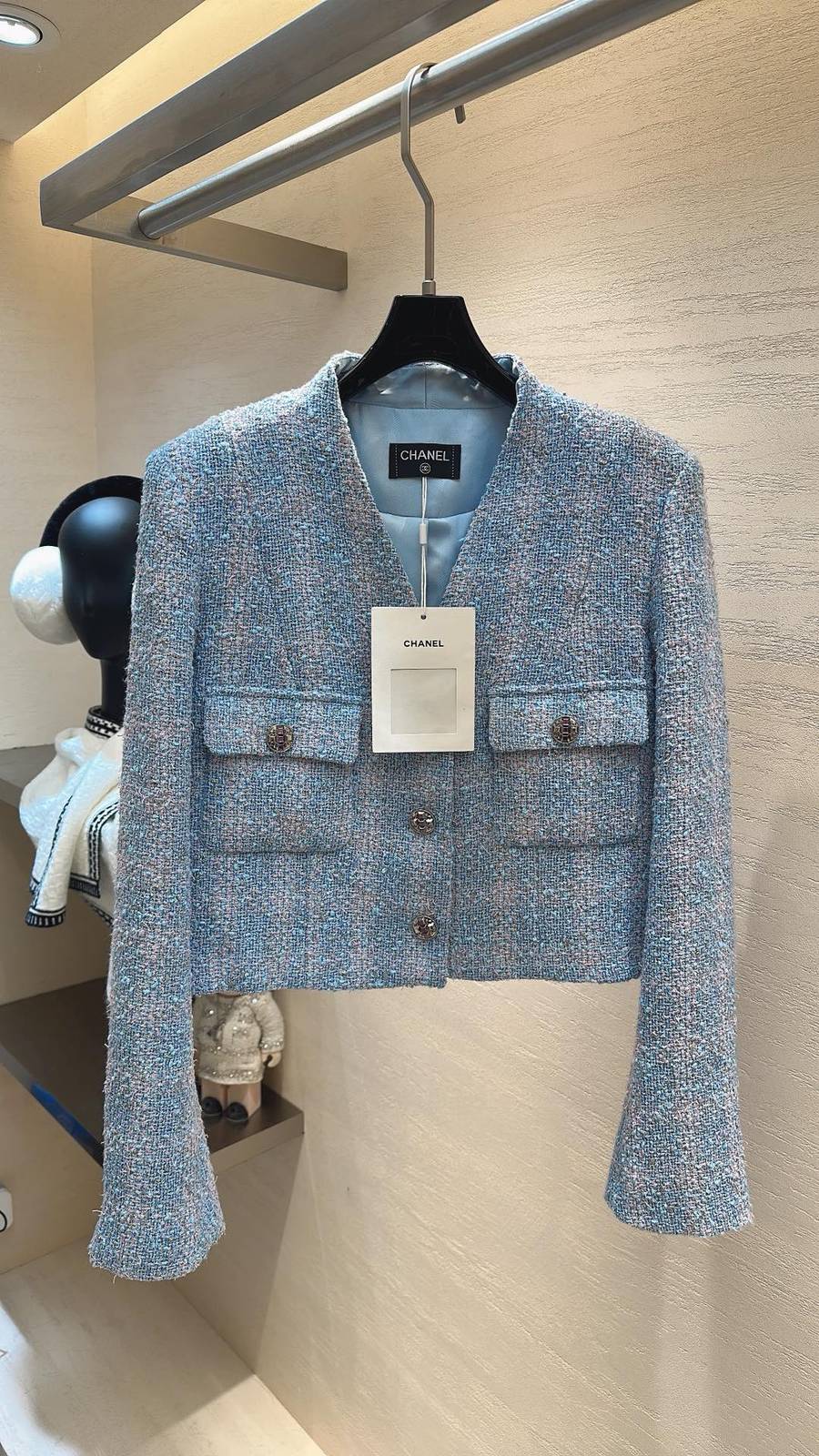 CHANEL シャネル ツイードジャケット ショート丈 ブルーグレー