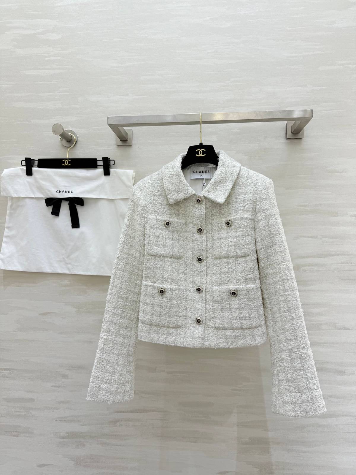 CHANEL シャネル ツイードジャケット ショート丈 レディース ホワイト
