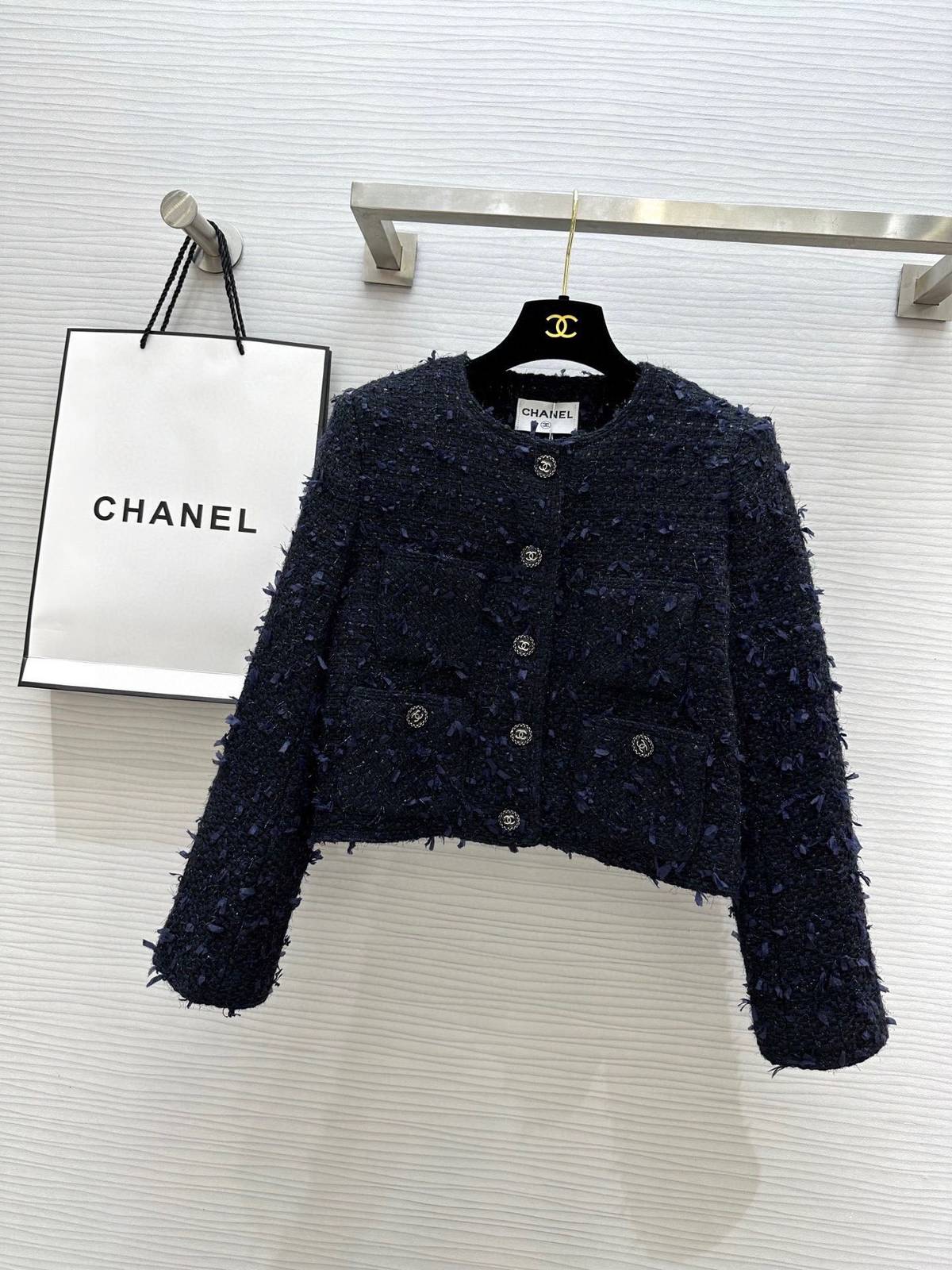 CHANEL シャネル ツイードジャケット ロゴ レディース ブラック