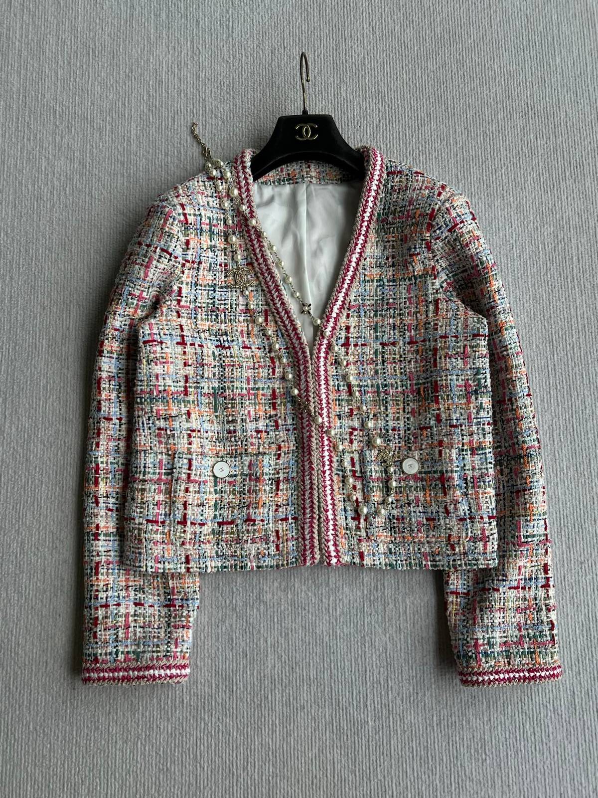CHANEL シャネル ツイードジャケット ショート丈 レディース ピンク