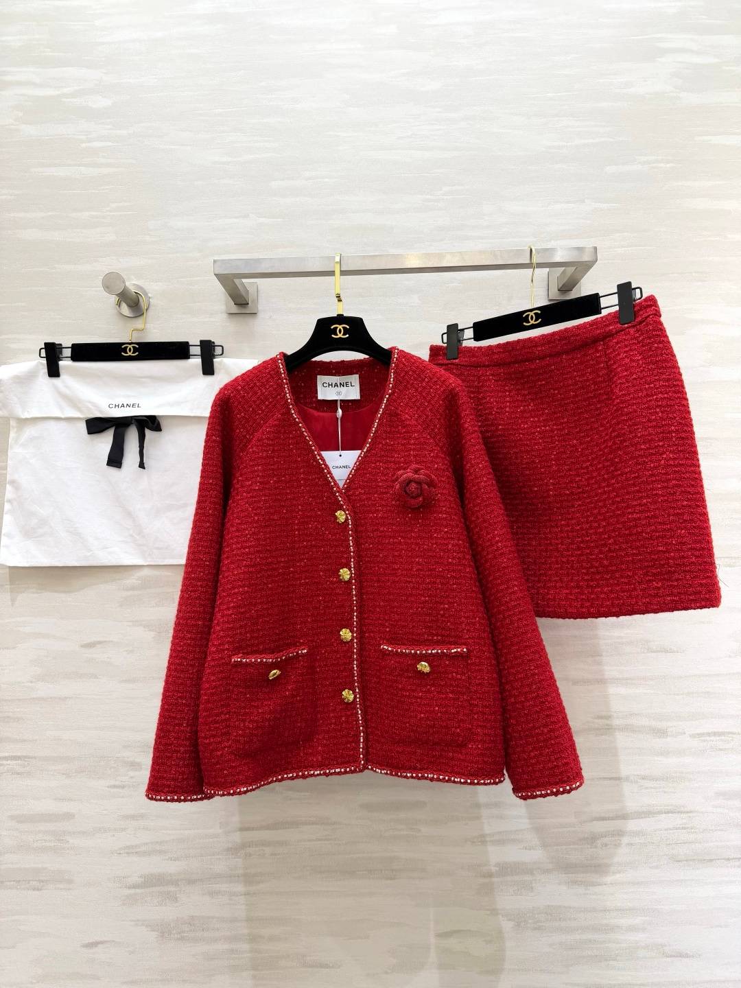 CHANEL シャネル ツイードジャケット レディース 赤