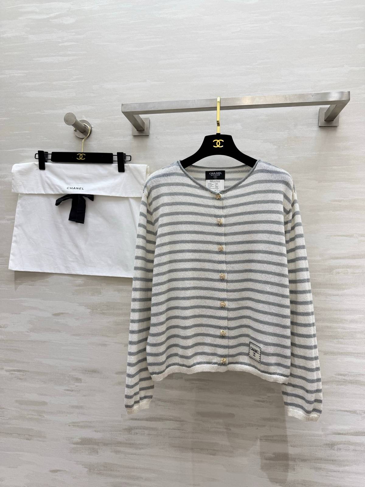 CHANEL シャネル ニットカーディガン 長袖 クルーネック グレー
