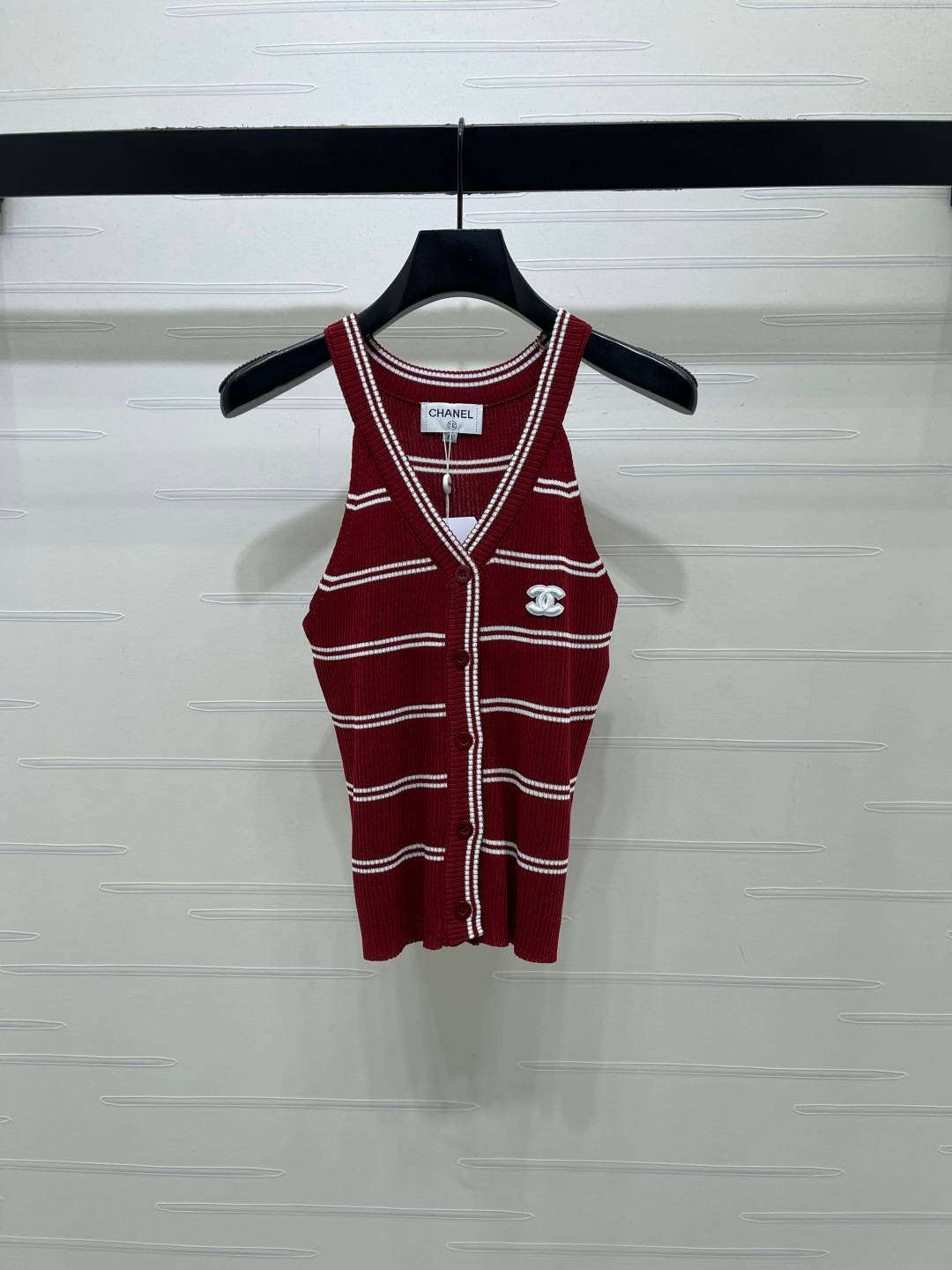 CHANEL シャネル ベスト Vネック ロゴ レディース ブラック