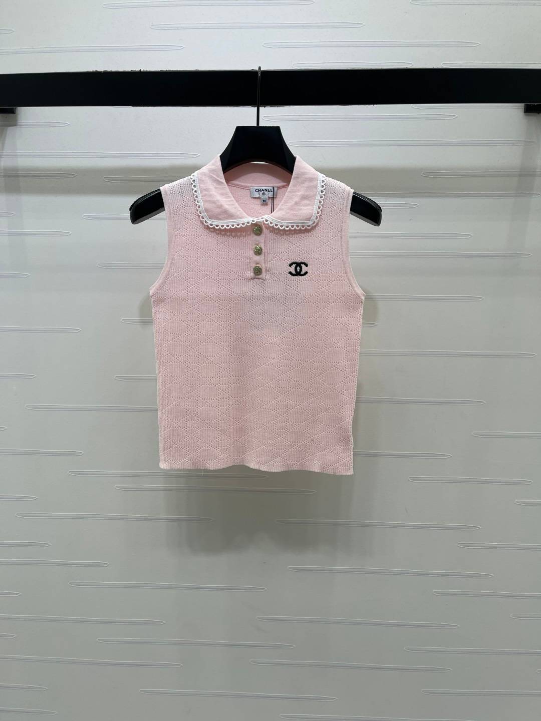 CHANEL シャネル ベスト ロゴ クルーネック レディース ピンク