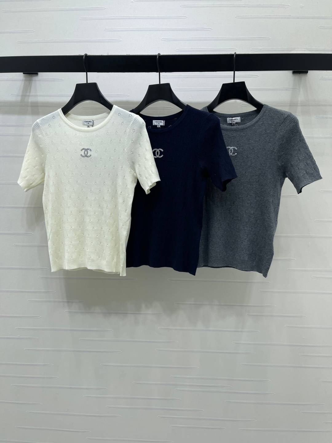 CHANEL シャネル ニットシャツ 半袖 クルーネック ホワイト