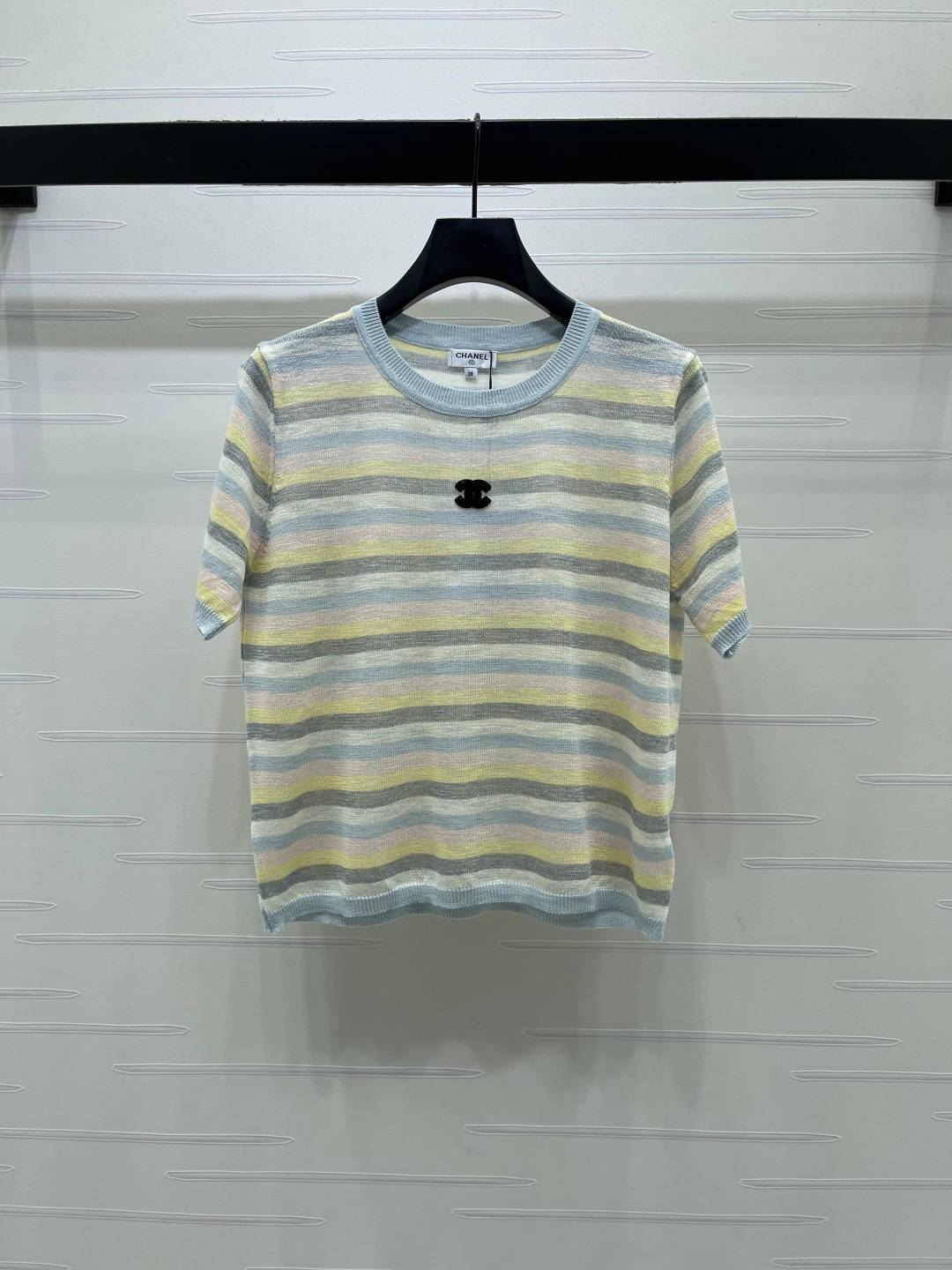 CHANEL シャネル ニット 半袖 クルーネック ストライプ マルチカラー