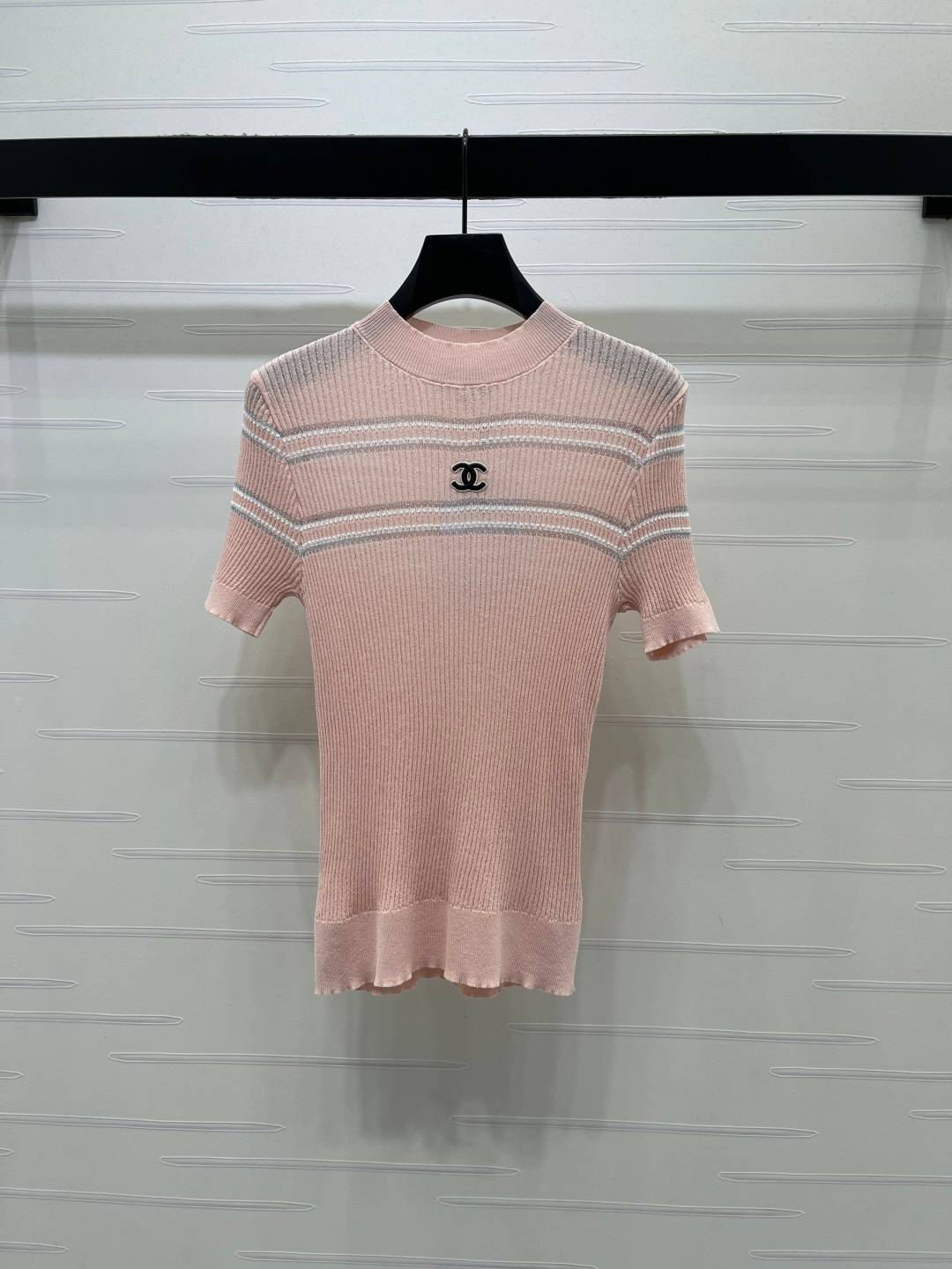 CHANEL シャネル リブニット 半袖 クルーネック ピンク