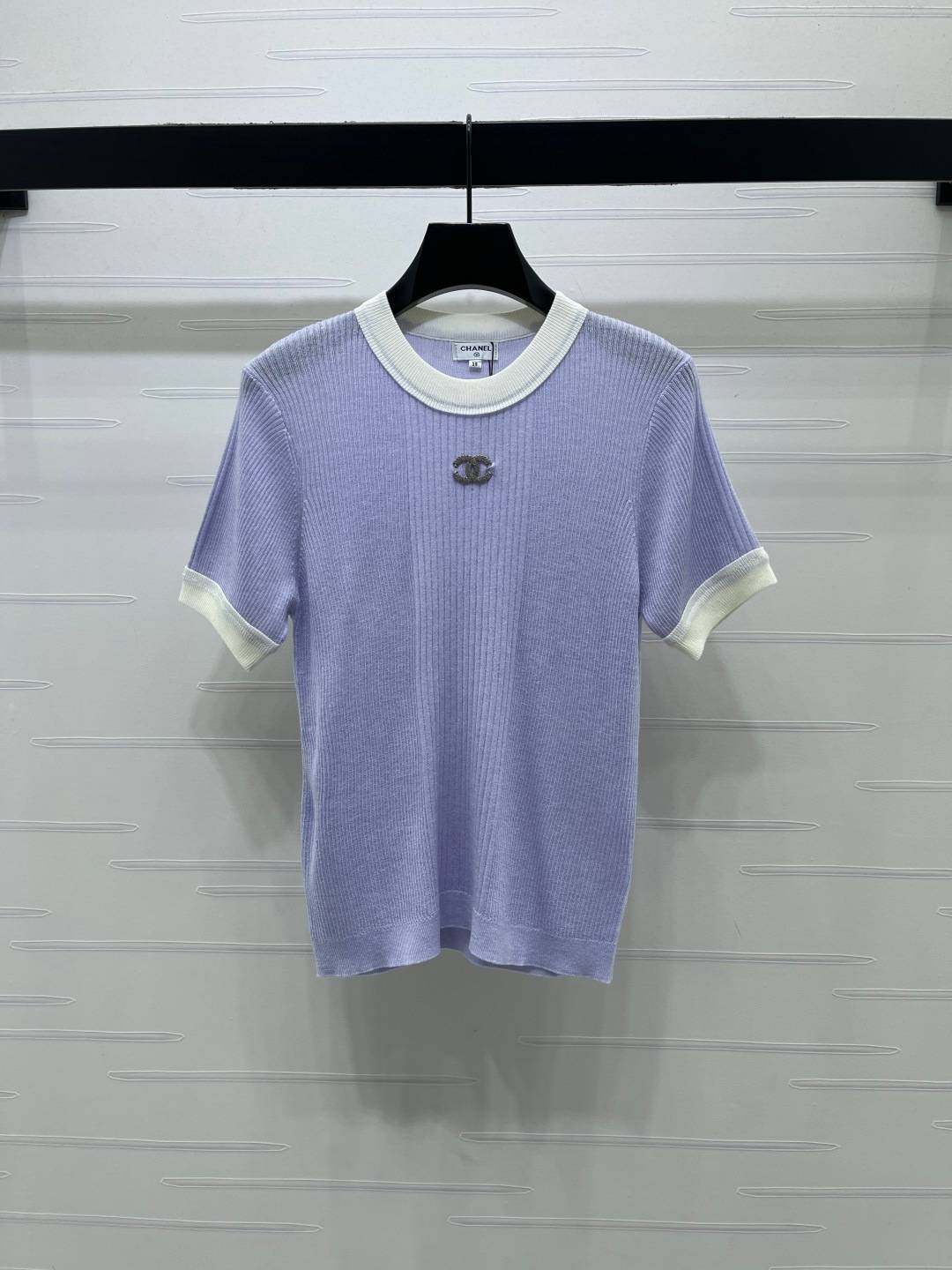 CHANEL シャネル リブニット 半袖 クルーネック パープル