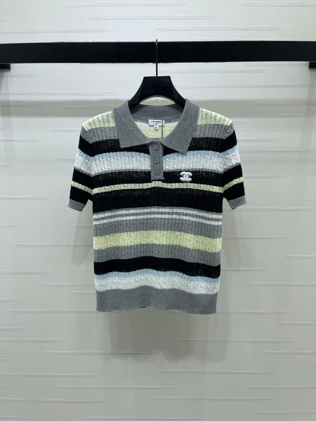 CHANEL シャネル ニット 半袖 ボタン ストライプ マルチカラー