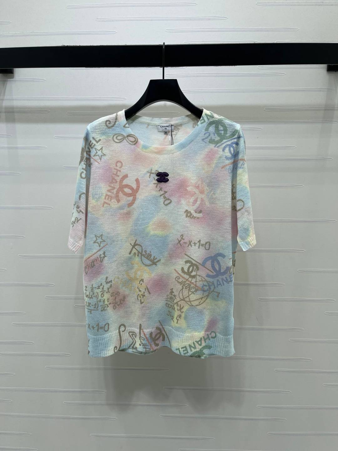 CHANEL シャネル ニット 半袖 クルーネック カラープリント パステル