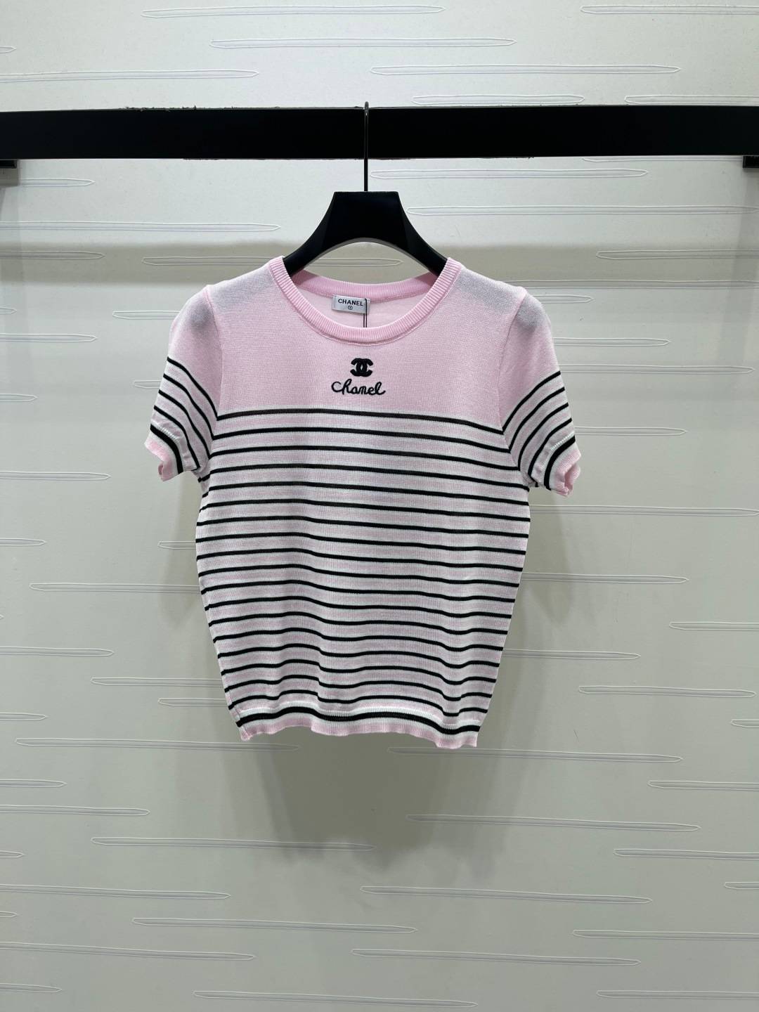 CHANEL シャネル リブニット 半袖 クルーネック ピンク