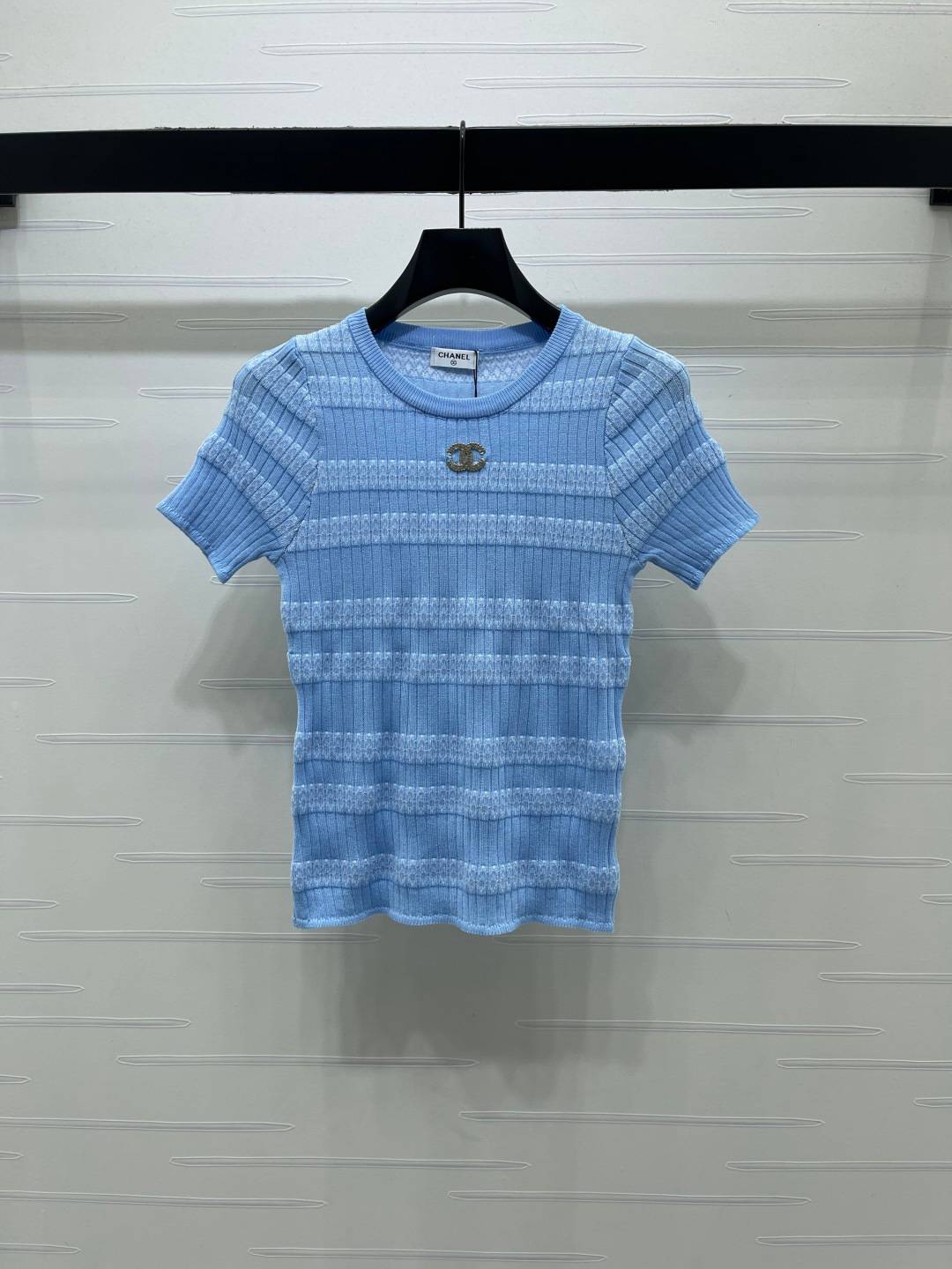 CHANEL シャネル ニットカーディガン 半袖 クルーネック ブルー
