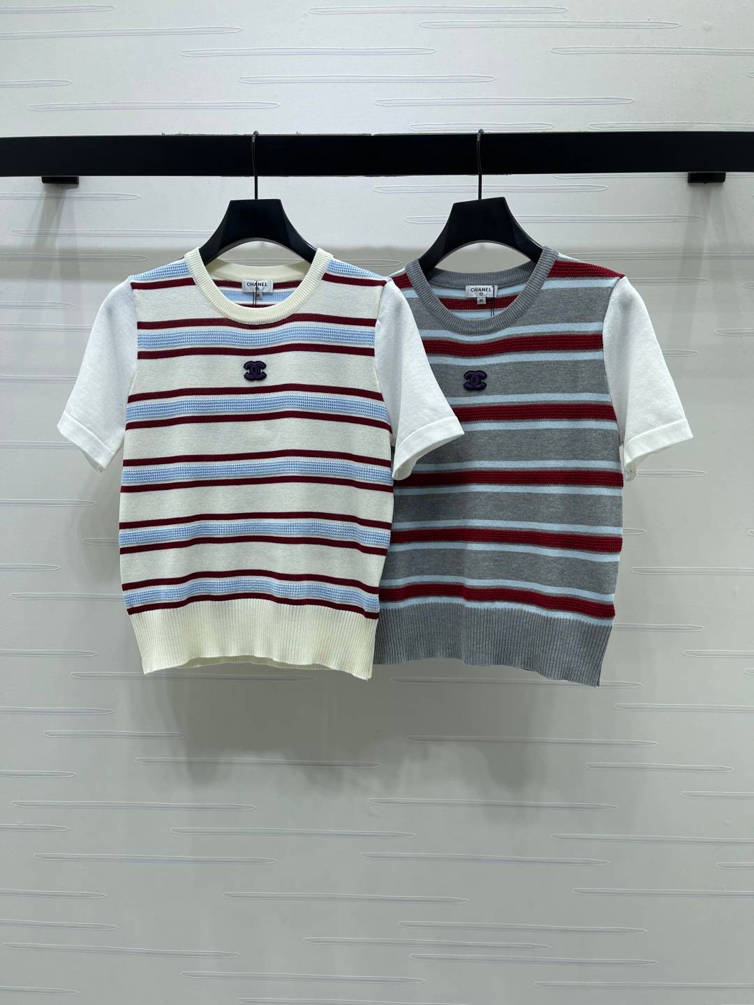 CHANEL シャネル ニット半袖 クルーネック デザインカラー