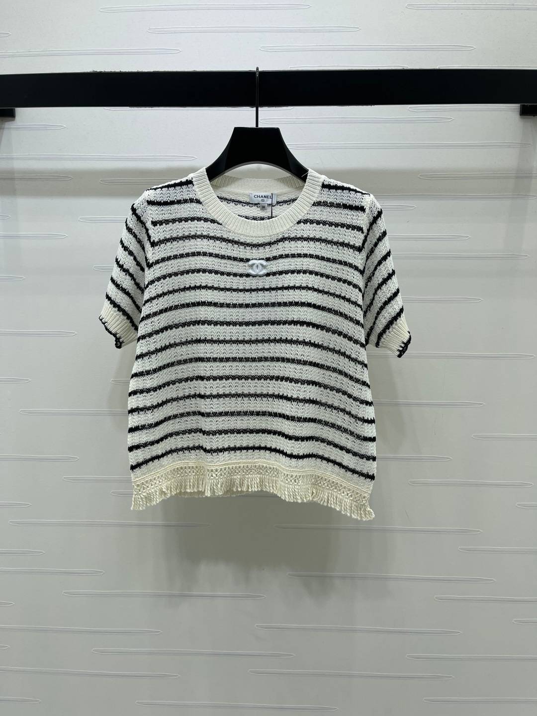 CHANEL シャネル ニットシャツ 半袖 ロング丈 ホワイト