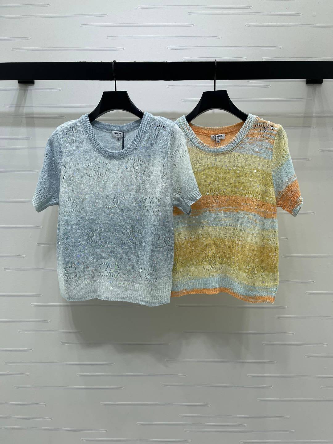 CHANEL シャネル ニット半袖 クルーネック ブルー