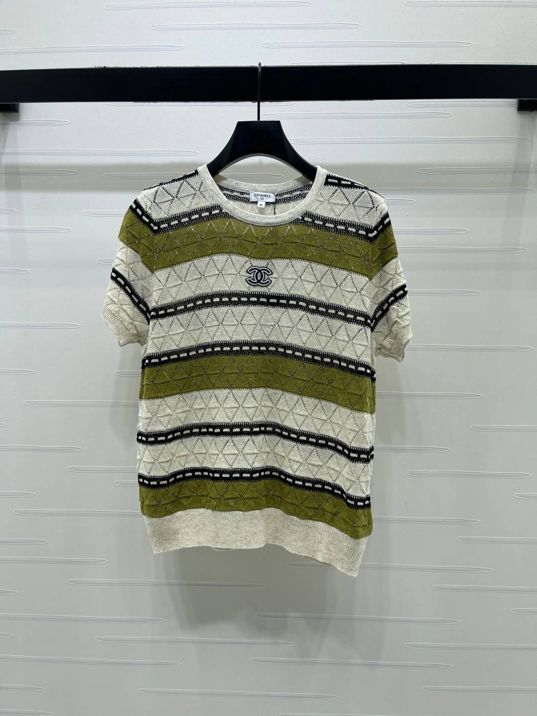 CHANEL シャネル ニットカーディガン 半袖 クルーネック グリーン