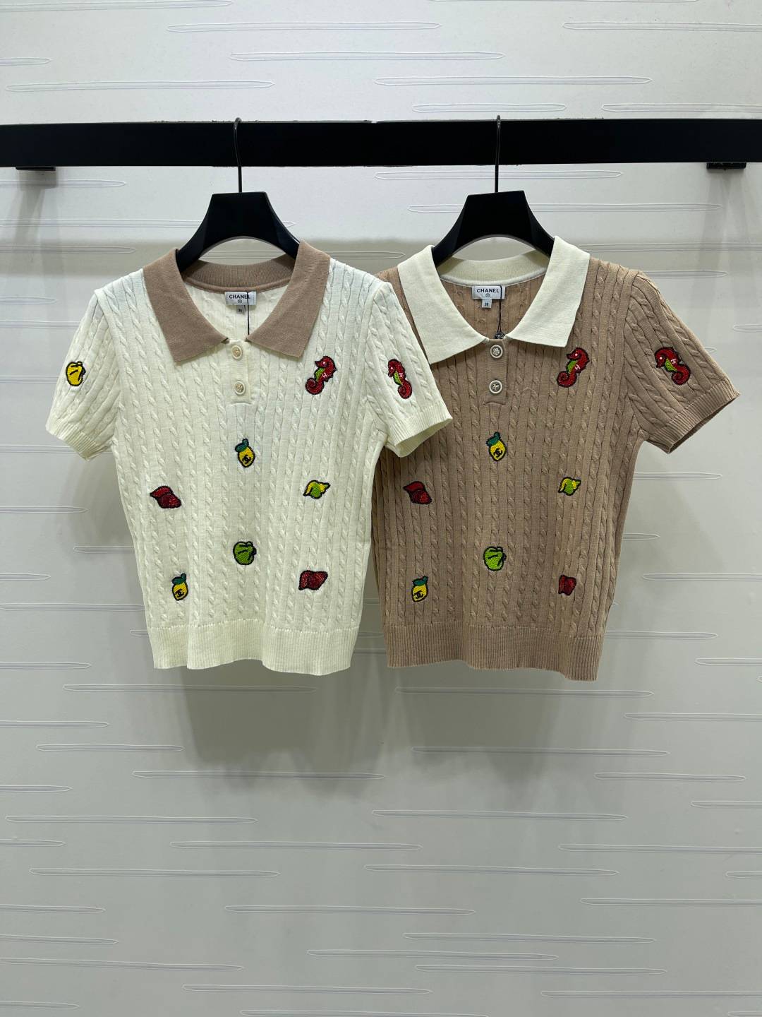 CHANEL シャネル ニットカーディガン 半袖 ボタン ベージュ ホワイト