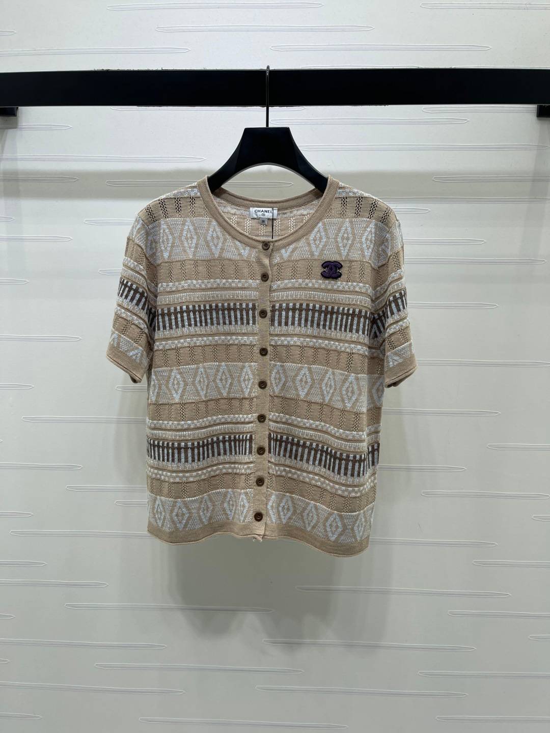 CHANEL シャネル ニットカーディガン 半袖 クルーネック ベージュ