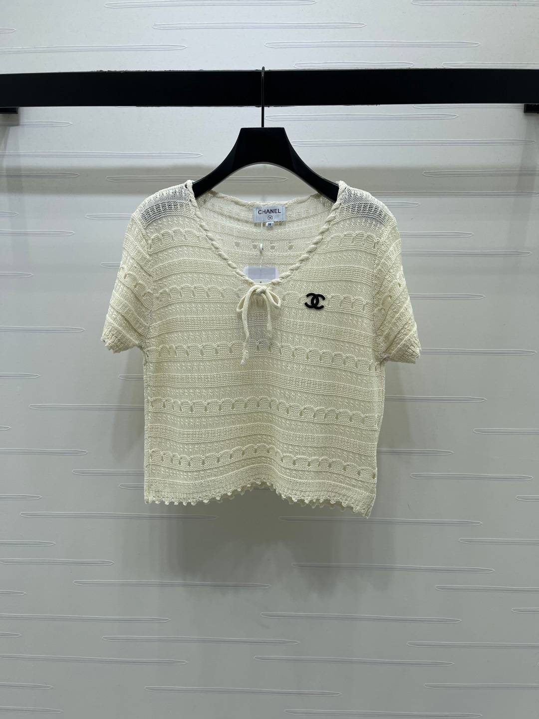 CHANEL シャネル ニットカーディガン 半袖 リブニット クルーネック ベージュ