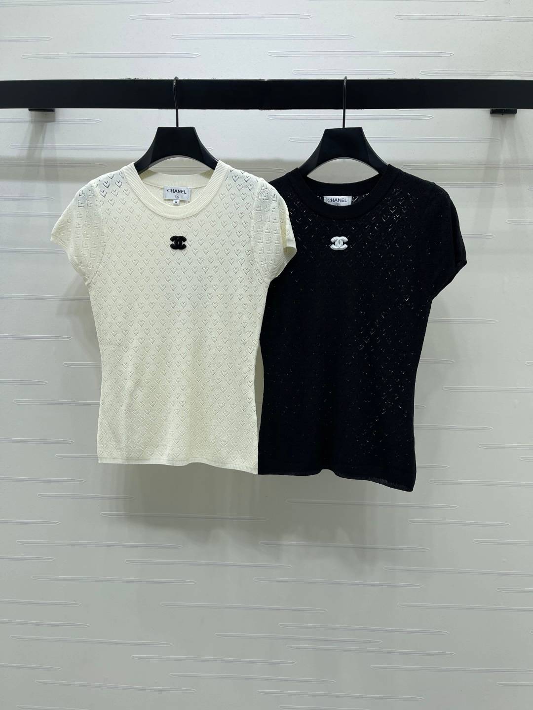 CHANEL シャネル ニットカーディガン 半袖 クルーネック ブラック ベージュ