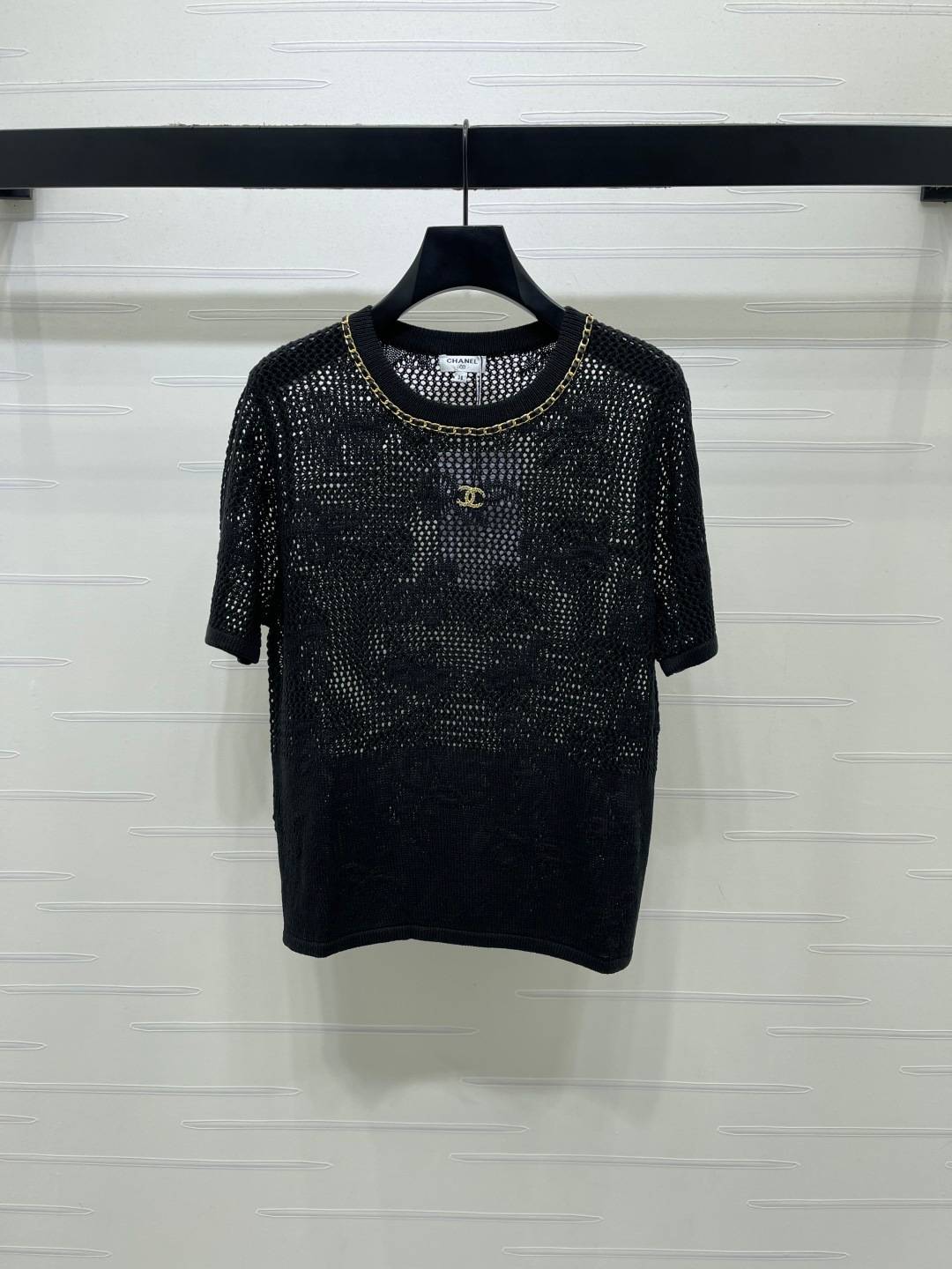 CHANEL シャネル 半袖ニット クルーネック メッシュ ブラック