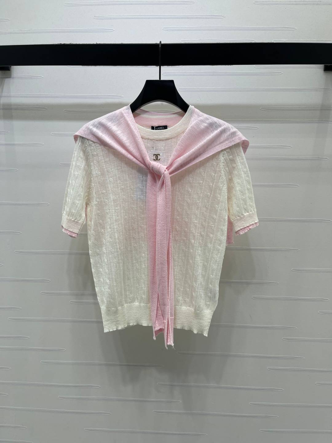 CHANEL シャネル ニットカーディガン 半袖 クルーネック ピンク