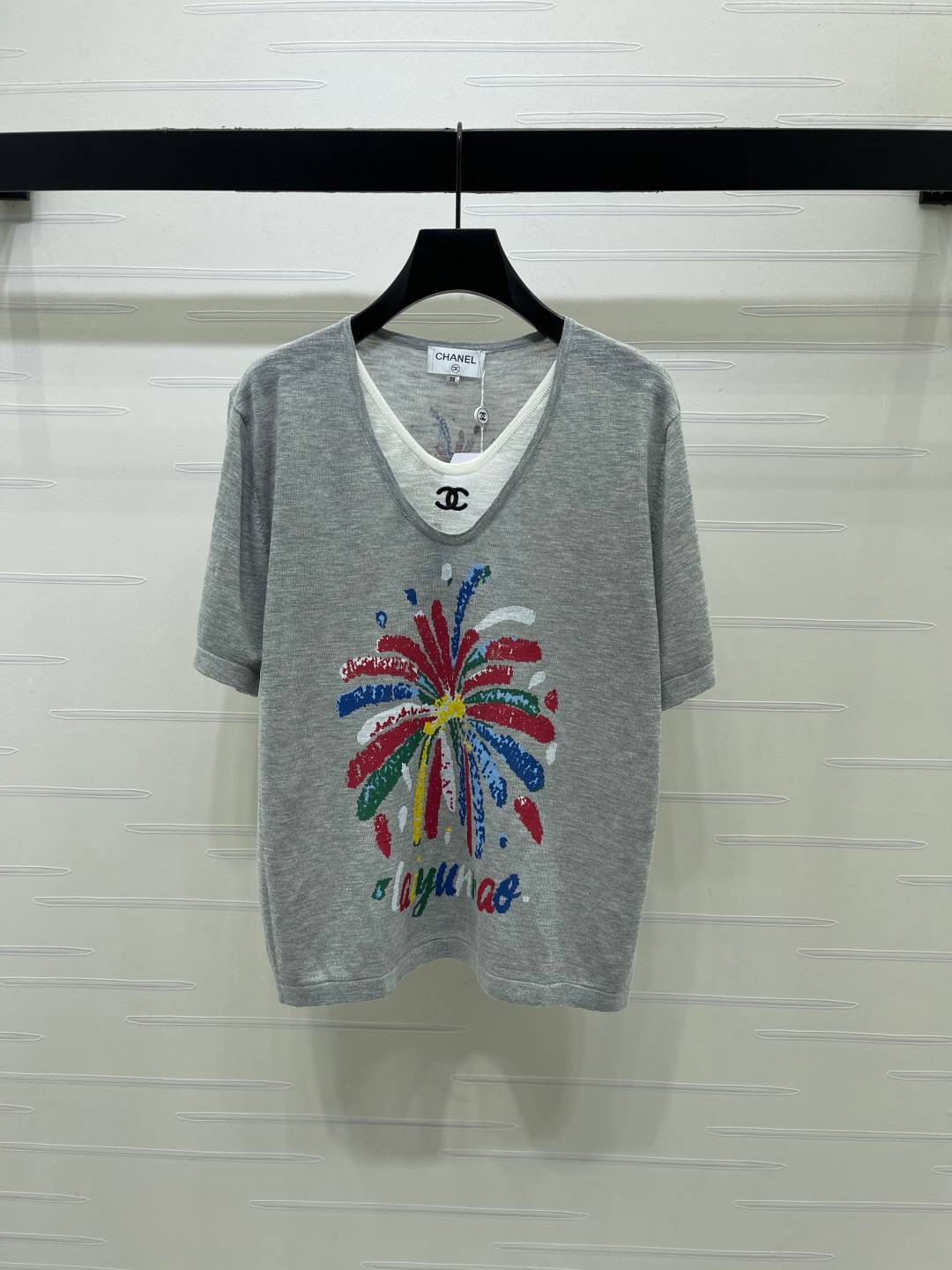 CHANEL シャネル ニットカーディガン Vネック 半袖 グレー