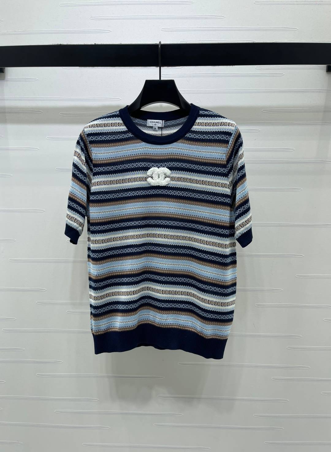CHANEL シャネル ニットカーディガン クルーネック 半袖 ブルー