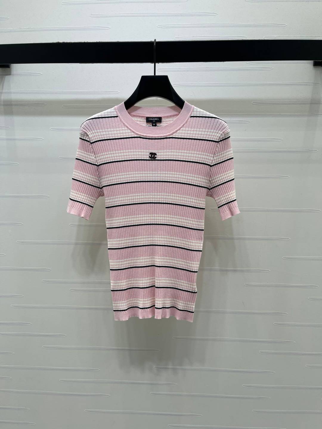 CHANEL シャネル リブニット 半袖 クルーネック ピンク