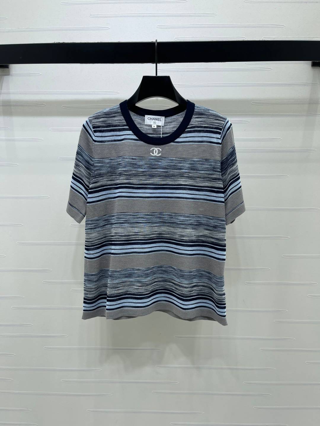 CHANEL シャネル ニット半袖 クルーネック リブニット グレー