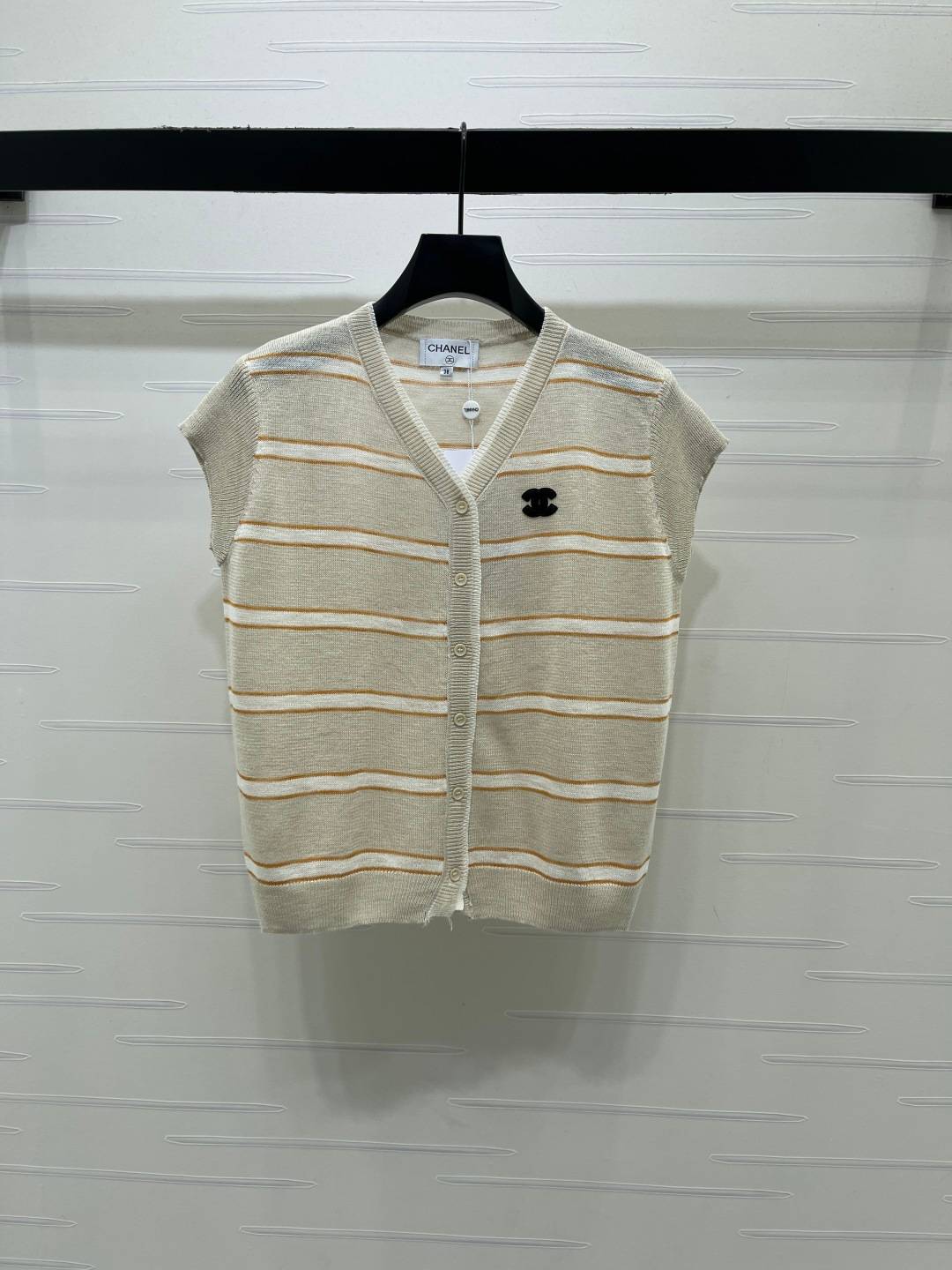 CHANEL シャネル ニットカーディガン Vネック 半袖 ベージュ
